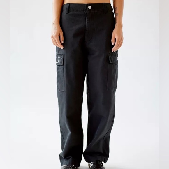 Obey Women 26 Black Grunge 90s Y2K Big Division Embroidered Cargo Pant NWOT - Picture 2 of 14